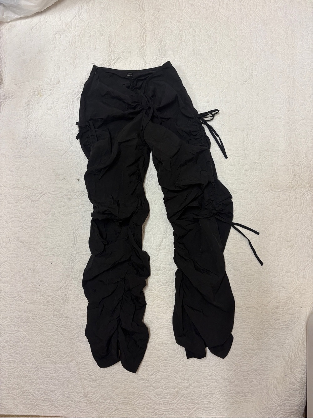 SHEIN Ruched Parachute Cargo Pants Black Y2K Gorpcore Drawstring Utility Size XS